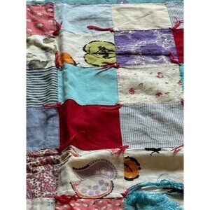 Vintage Handmade Patchwork Quilt Colorful Floral & Geometric Patterns 60" x 35"